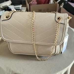 Red Crossbody Bag with Chain Strap and Flap Closure